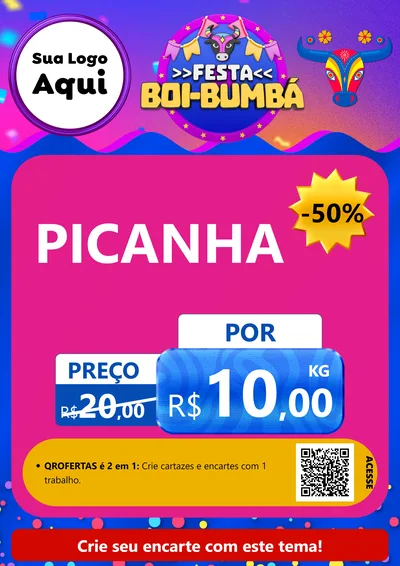 Modelo de Cartaz para Cartaz A4 Vertical com o tema Festa Boi-Bumbá para Açougue