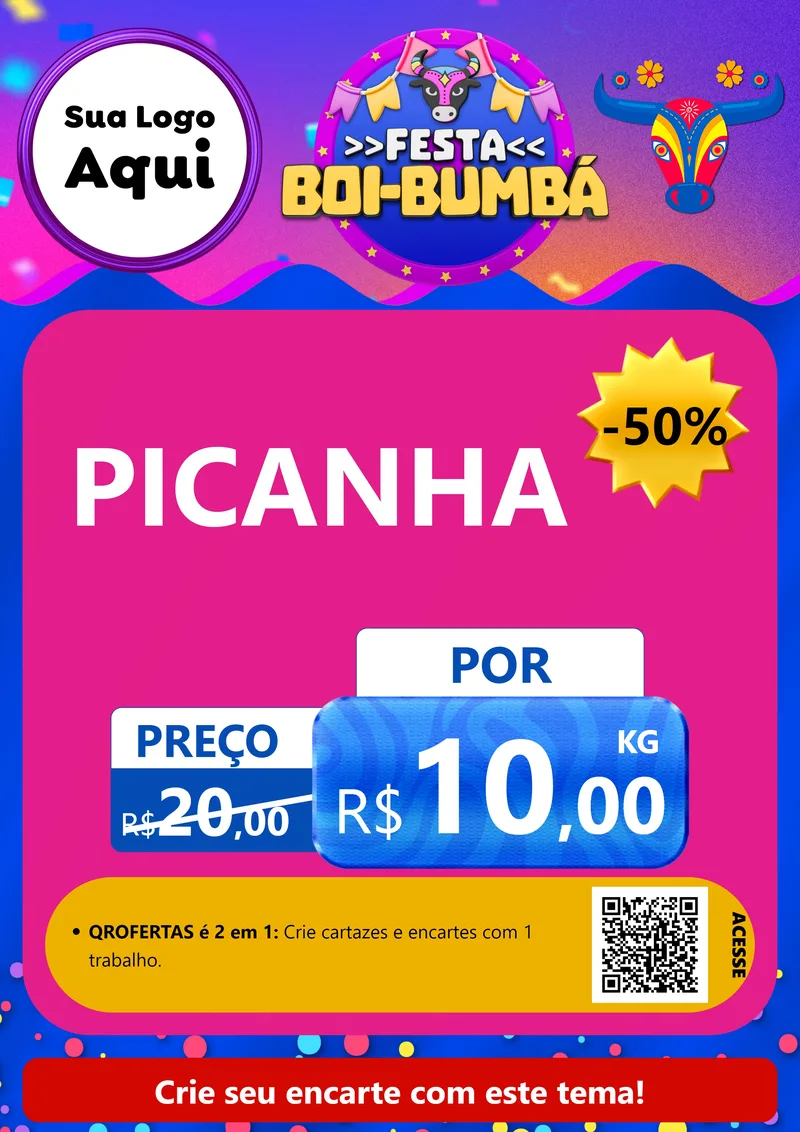 Modelo de Cartaz para Cartaz A4 Vertical com o tema Festa Boi-Bumbá para Açougue