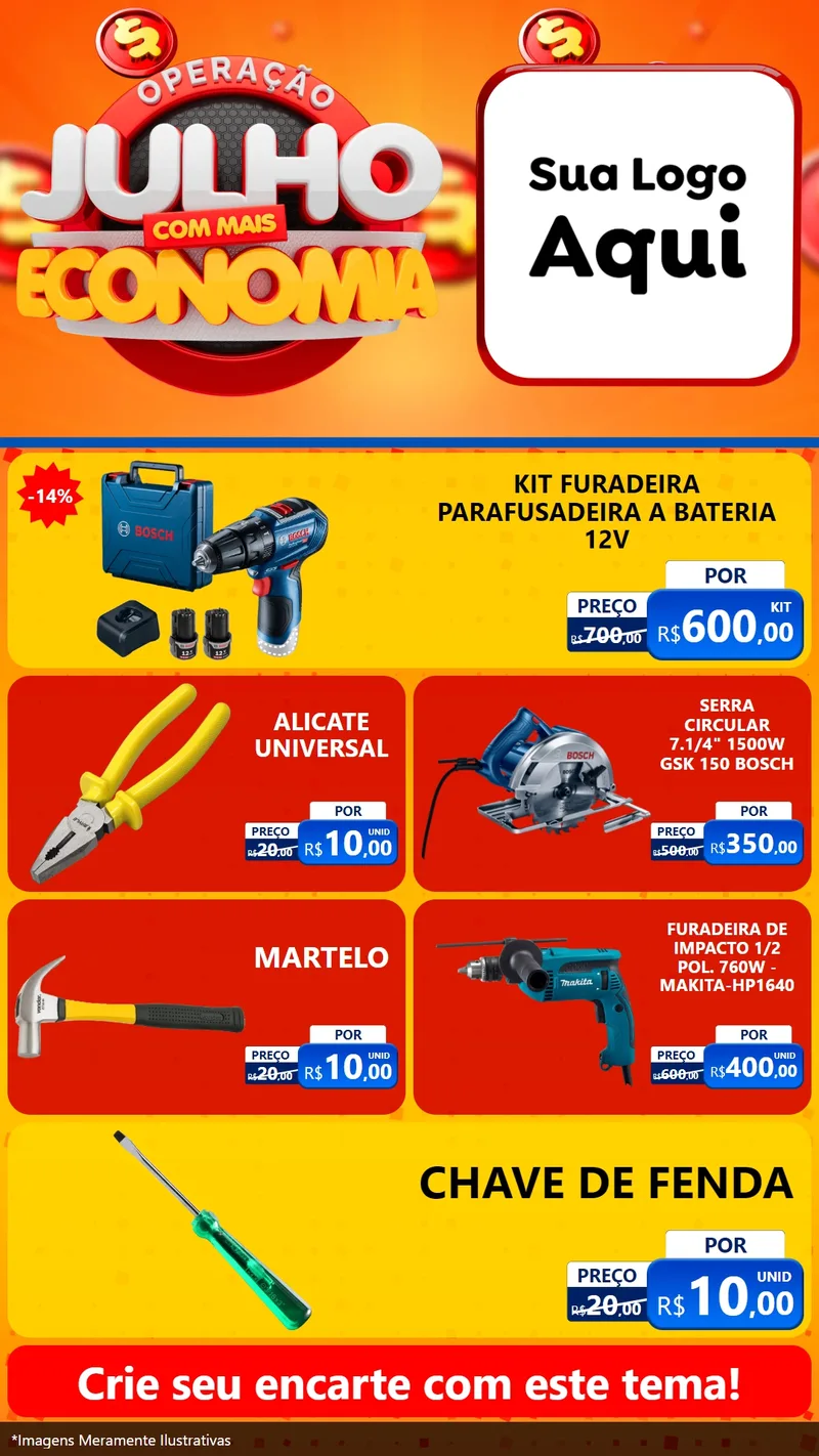 Modelo de TV para TV Vertical com o tema Operação Julho Com Mais Economia para Maquinas e Ferramentas