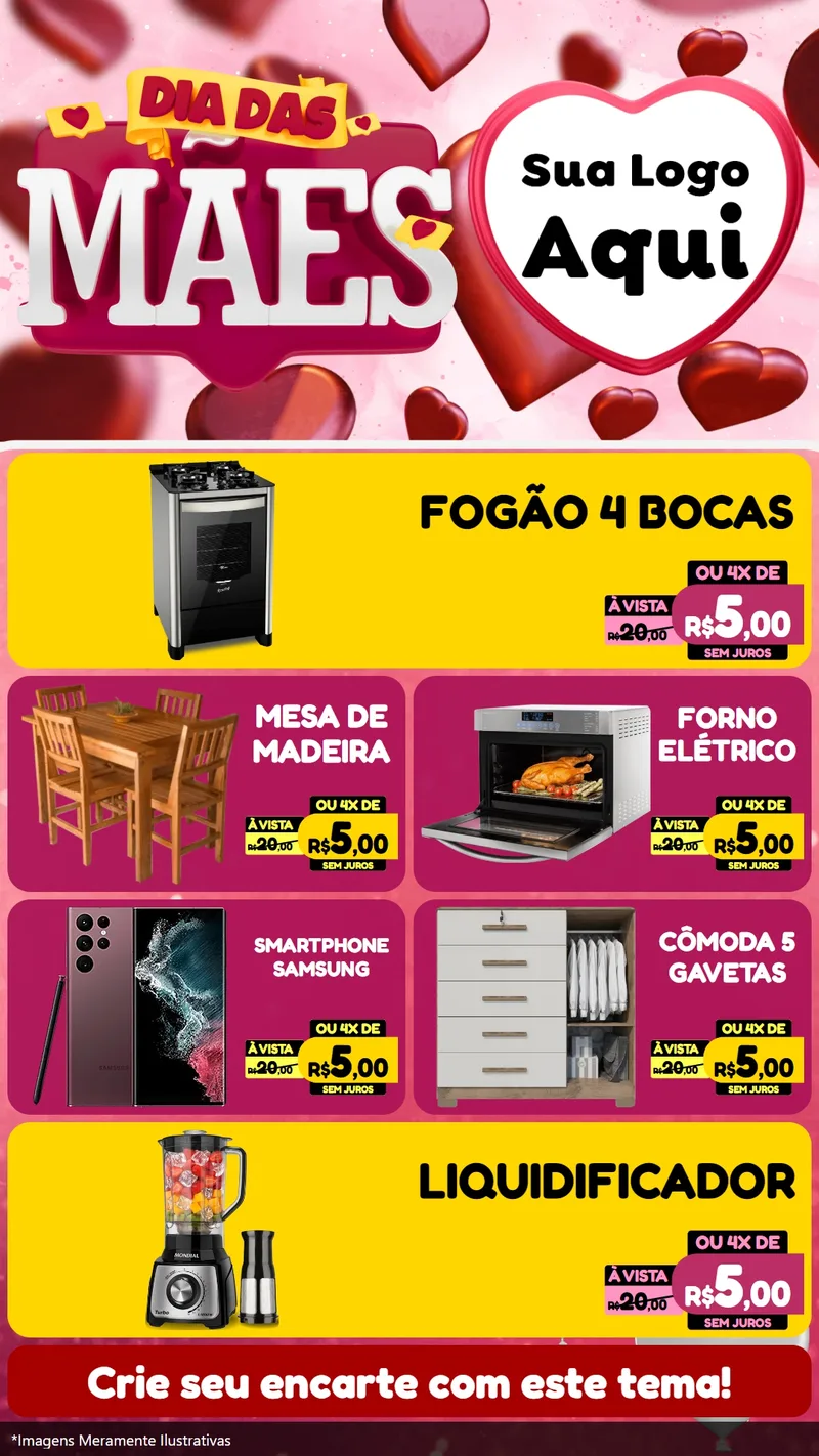 Modelo de TV para TV Vertical com o tema Dia Das Mães para Móveis e Eletro