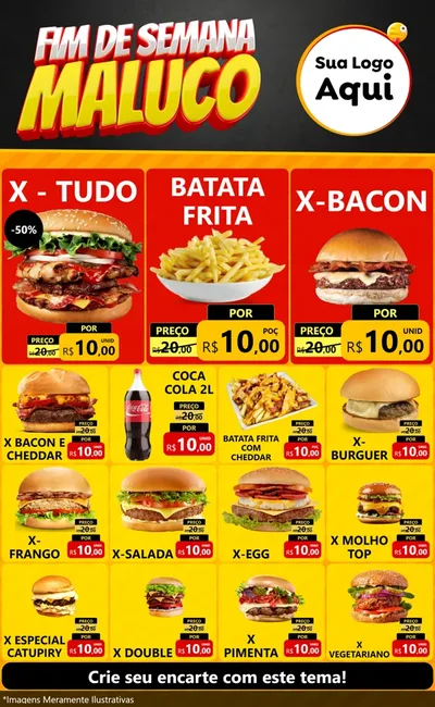 Modelo de Encarte para Encarte Grande com o tema Final de Semana Maluco para Hamburgueria