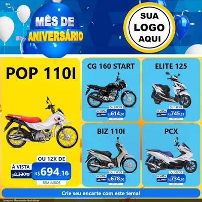 Modelo de Rede Social para Feed Facebook com o tema Mês de Aniversário para Concessionaria de Motos