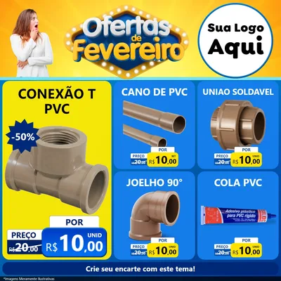 Modelo de Rede Social para Feed Facebook com o tema Ofertas de Fevereiro para Tubos e conexões