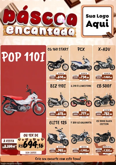 Modelo de Encarte para Encarte A4 Vertical com o tema Páscoa Encantada para Concessionaria de Motos