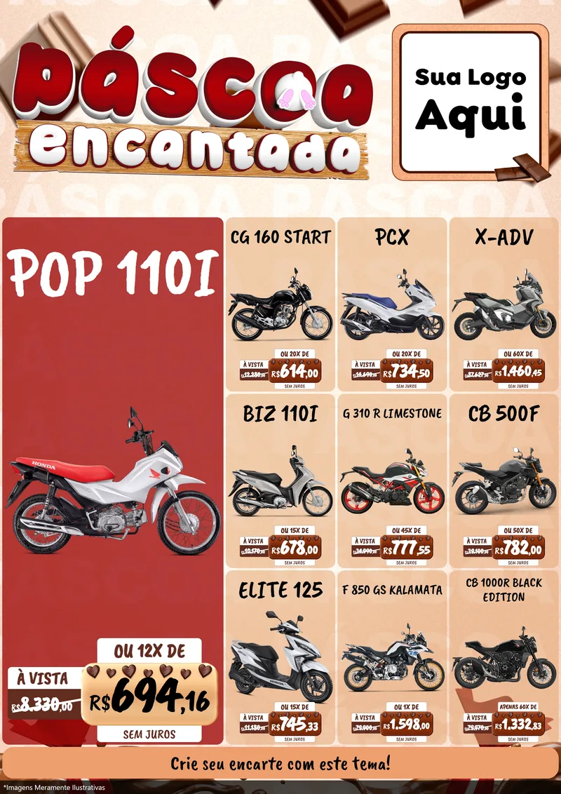 Modelo de Encarte para Encarte A4 Vertical com o tema Páscoa Encantada para Concessionaria de Motos