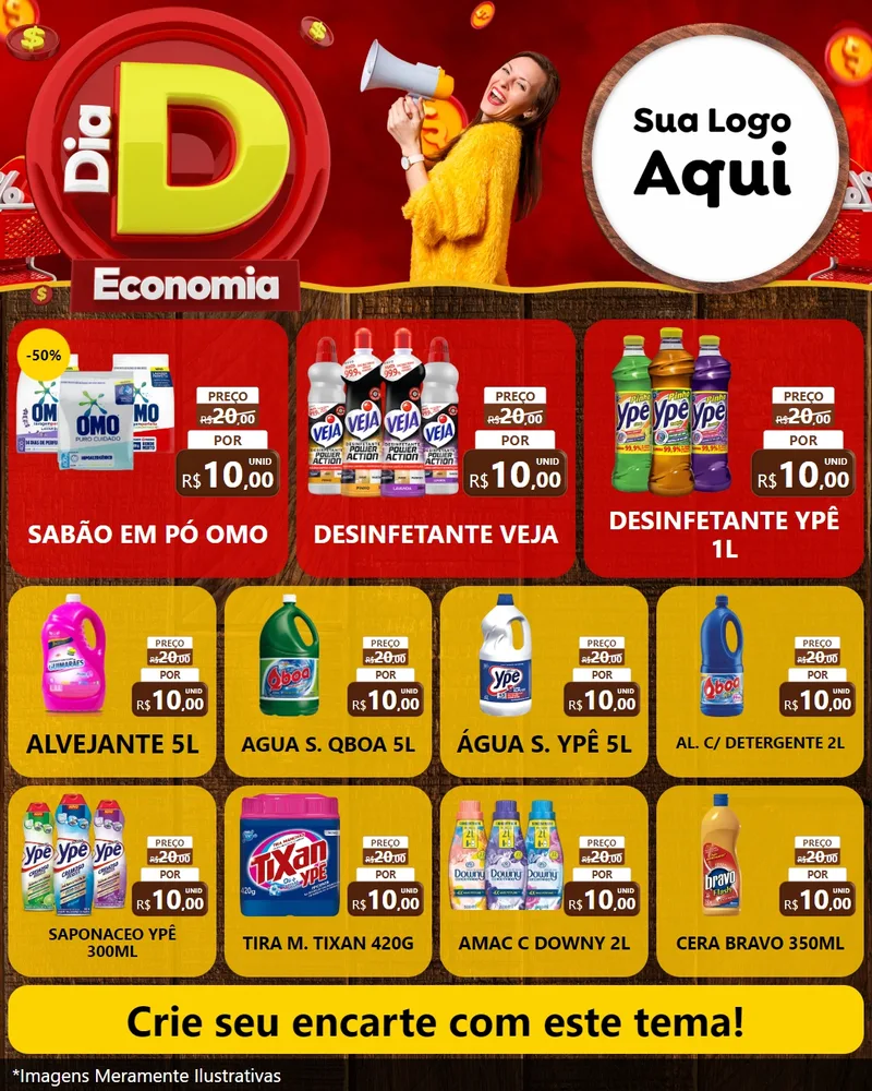 Modelo de Rede Social para Feed Instagram com o tema Dia D Economia para Produtos de Limpeza