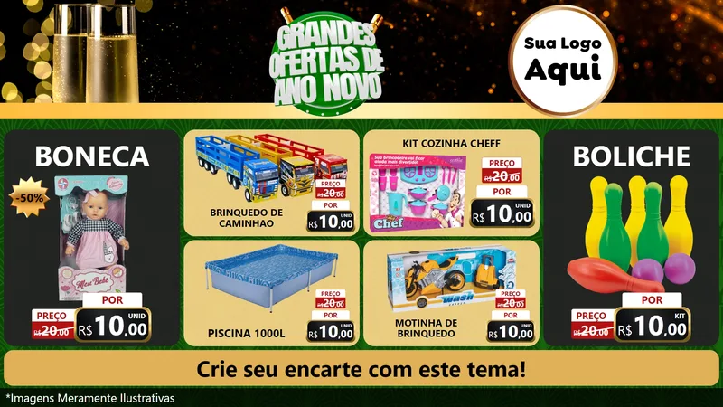 Modelo de TV para TV Horizontal com o tema Grandes Ofertas de Ano Novo para Brinquedos