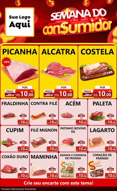 Modelo de Encarte para Encarte Grande com o tema Semana do Consumidor para Açougue