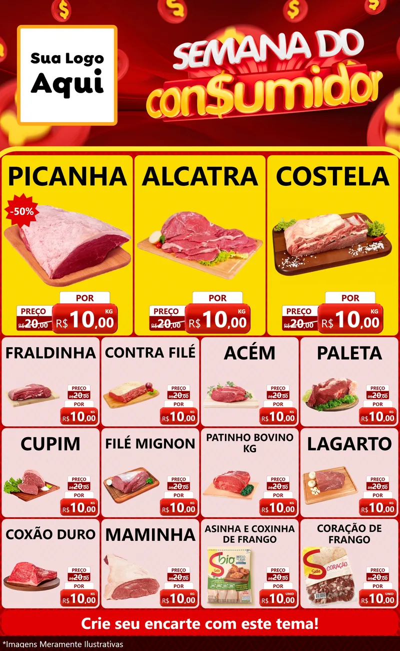 Modelo de Encarte para Encarte Grande com o tema Semana do Consumidor para Açougue