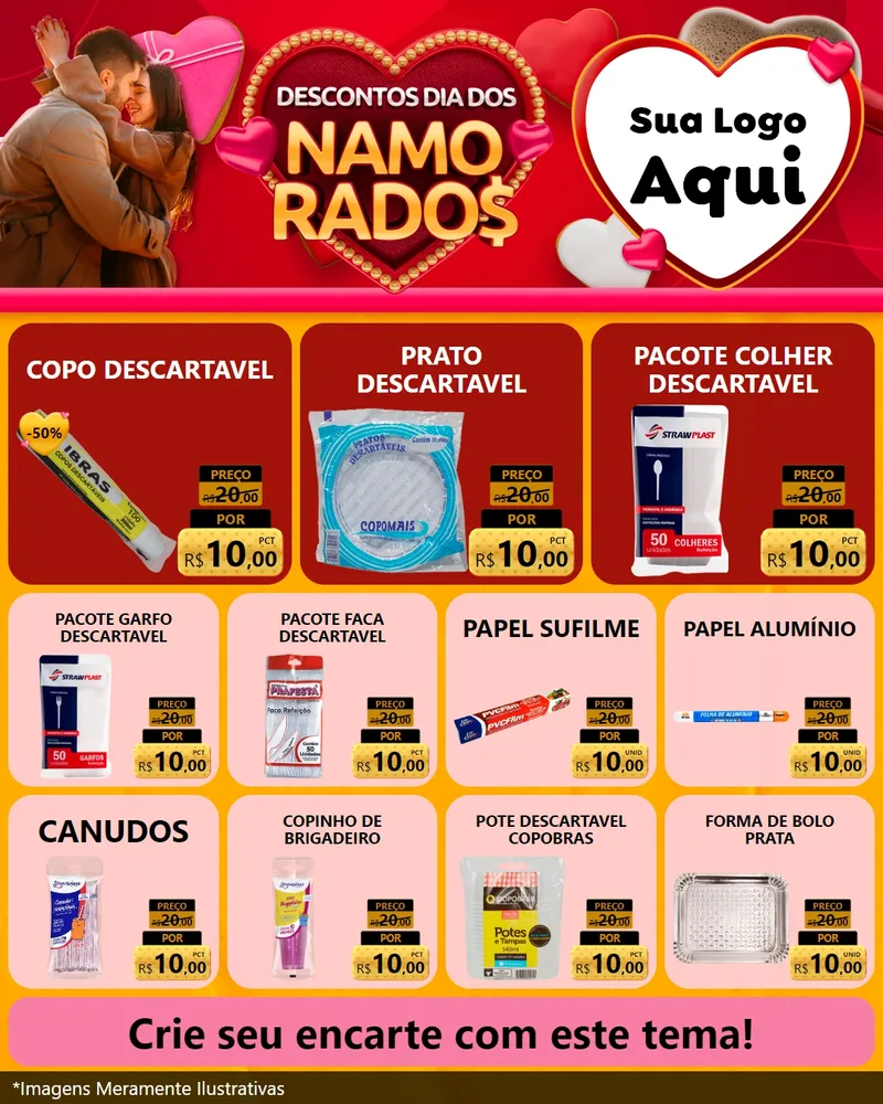 Modelo de Rede Social para Feed Instagram com o tema Descontos Dia dos Namorados para Embalagens