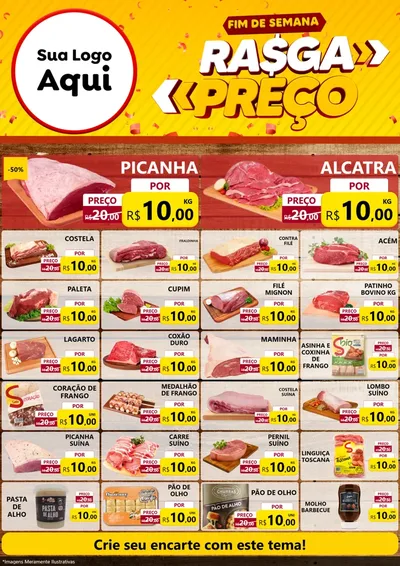 Modelo de Encarte para Encarte A4 Vertical com o tema Fim de Semana Rasga Preços para Açougue