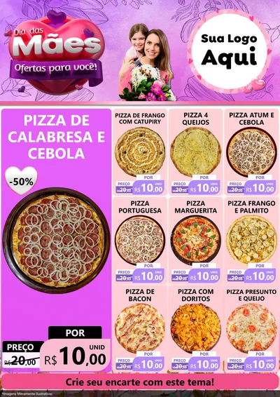 Modelo de Encarte para Encarte A4 Vertical com o tema Dia das Mães Ofertas para Você! para Pizzaria