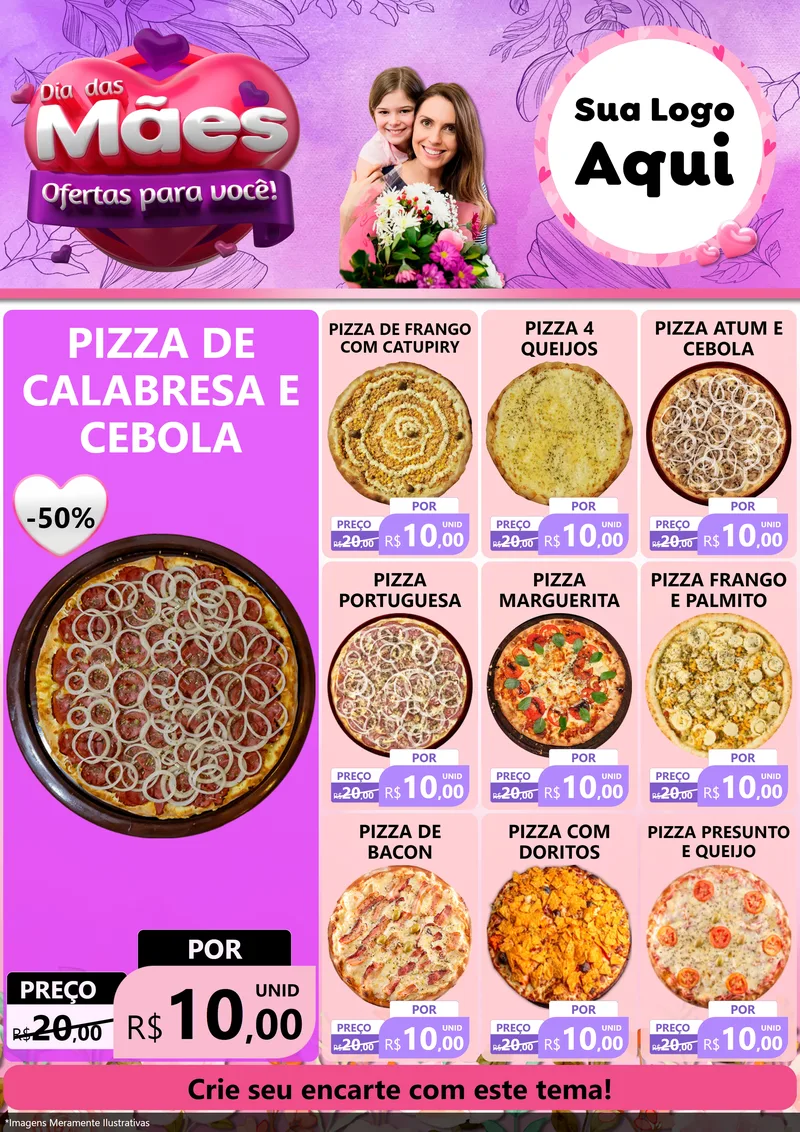 Modelo de Encarte para Encarte A4 Vertical com o tema Dia das Mães Ofertas para Você! para Pizzaria