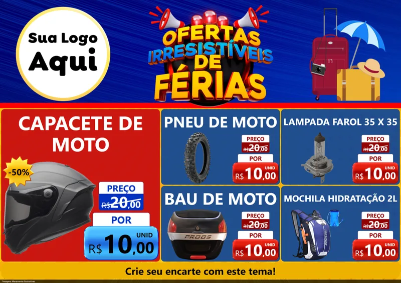 Modelo de Encarte para Encarte A4 Horizontal com o tema Ofertas Irresistíveis de Férias para Moto peças