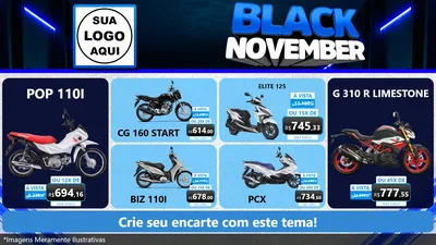 Modelo de TV para TV Horizontal com o tema Black November para Concessionaria de Motos