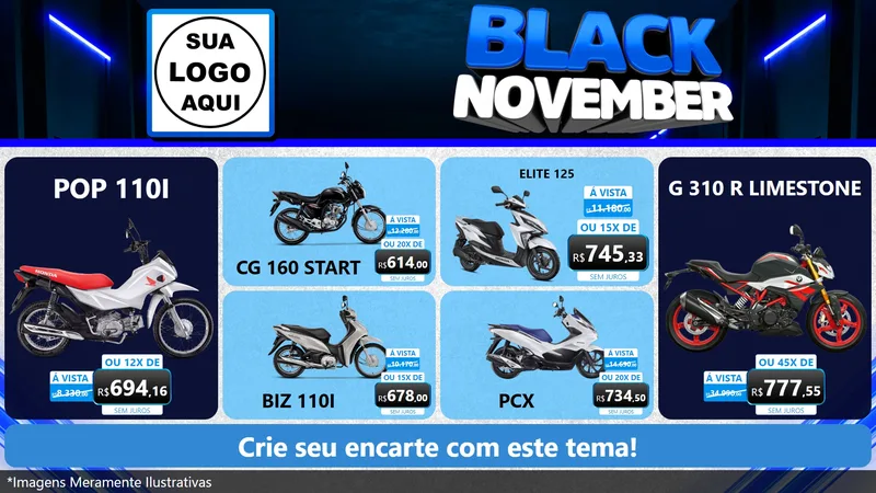 Modelo de TV para TV Horizontal com o tema Black November para Concessionaria de Motos