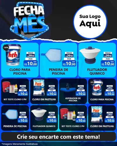 Modelo de Rede Social para Feed Instagram com o tema Fecha Mês para Produtos para Piscina