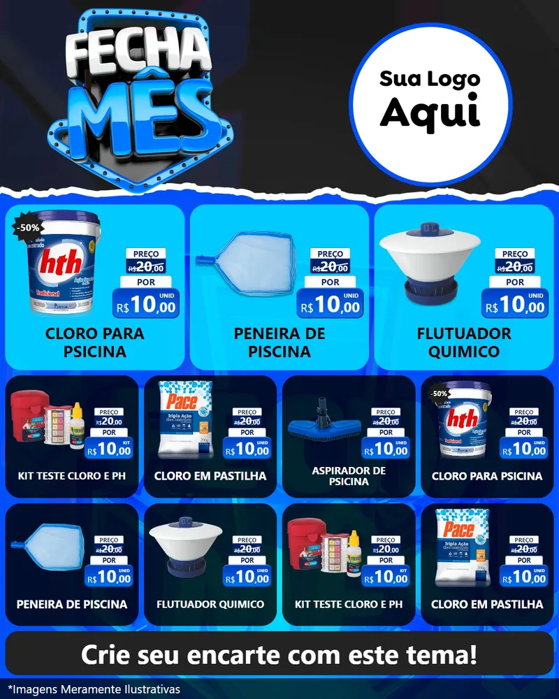 Modelo de Rede Social para Feed Instagram com o tema Fecha Mês para Produtos para Piscina