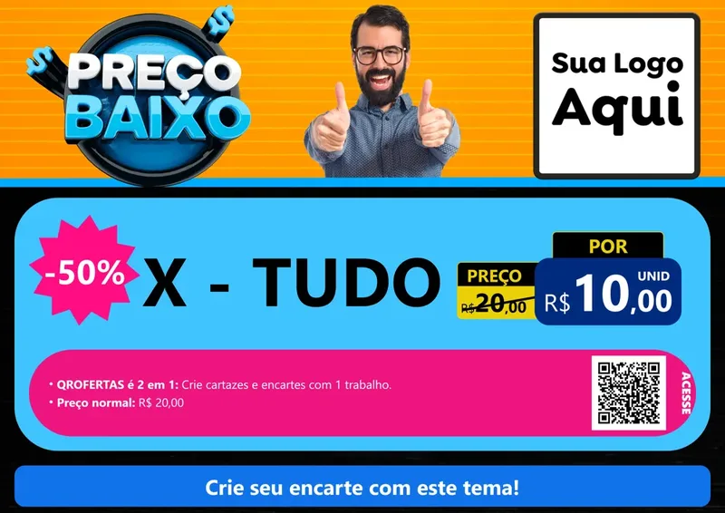 Modelo de Cartaz para Cartaz A4 Horizontal com o tema Preço Baixo para Hamburgueria