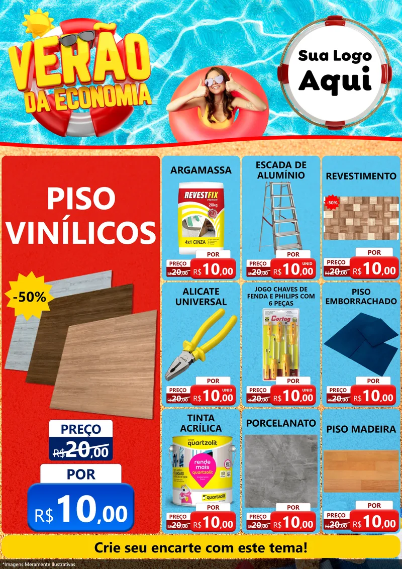 Modelo de Encarte para Encarte A4 Vertical com o tema Verão da Economia para Material para Construção