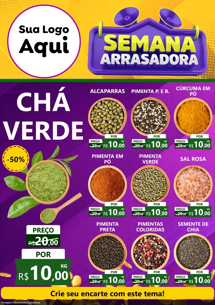Modelo de Encarte para Encarte A4 Vertical com o tema Semana Arrasadora para Produtos Naturais