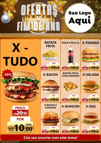 Modelo de Encarte para Encarte A4 Vertical com o tema Ofertas de Fim de Ano para Hamburgueria