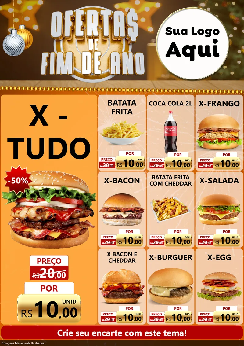 Modelo de Encarte para Encarte A4 Vertical com o tema Ofertas de Fim de Ano para Hamburgueria