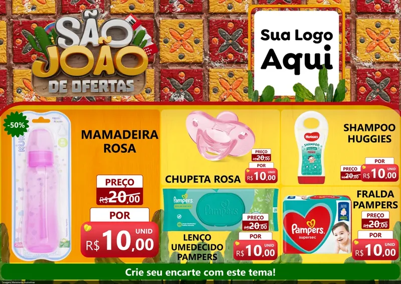 Modelo de Encarte para Encarte A4 Horizontal com o tema São João de Muitas Ofertas - Junina para Bebês