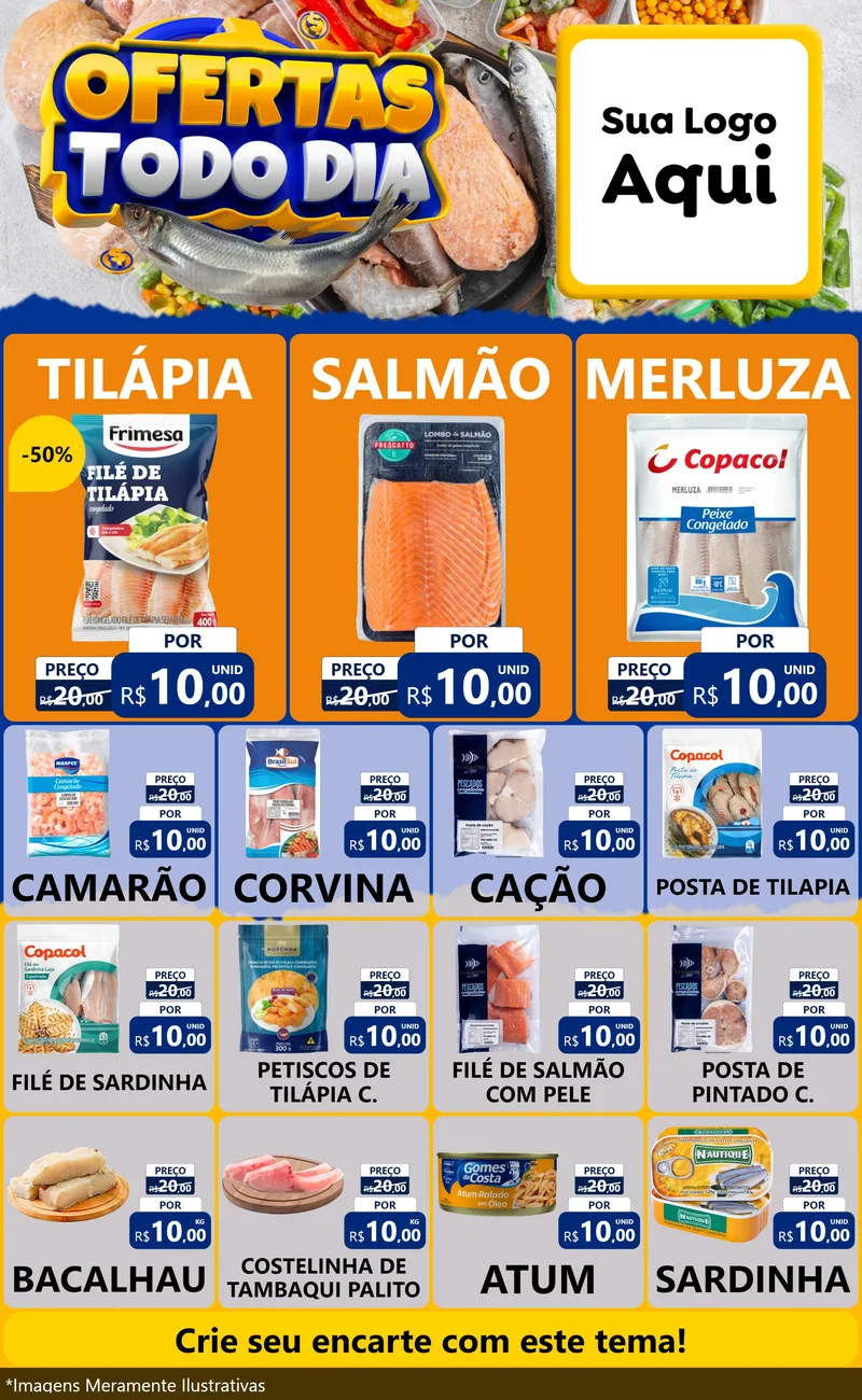 Modelo de Encarte para Encarte Grande com o tema Ofertas Todo Dia para Peixaria