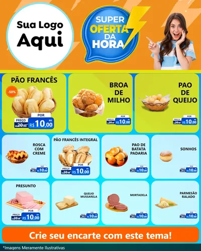 Modelo de Rede Social para Feed Instagram com o tema Super Oferta da Hora para Padaria