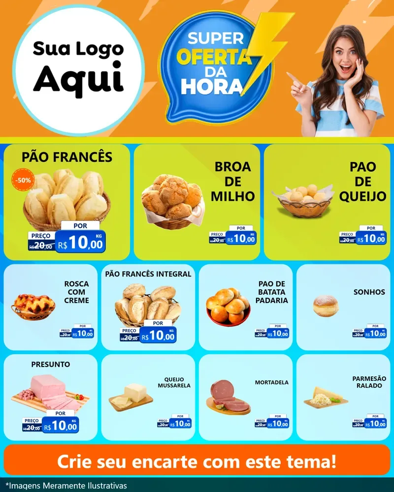 Modelo de Rede Social para Feed Instagram com o tema Super Oferta da Hora para Padaria