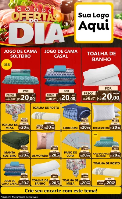 Modelo de Encarte para Encarte Grande com o tema Ofertas do Dia para Cama, Mesa e Banho