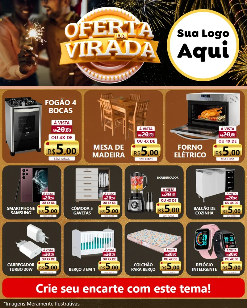 Modelo de Rede Social para Feed Instagram com o tema Oferta da Virada para Móveis e Eletro