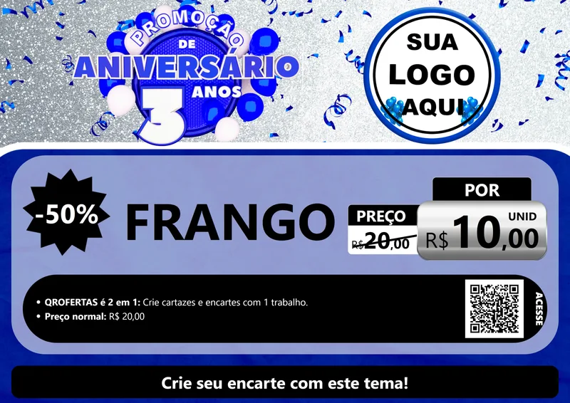 Modelo de Cartaz para Cartaz A4 Horizontal com o tema Promoção de Aniversário - 3 Anos para Assados
