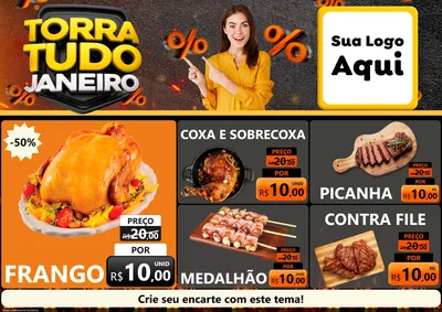Modelo de Encarte para Encarte A4 Horizontal com o tema Torra Tudo Janeiro para Assados