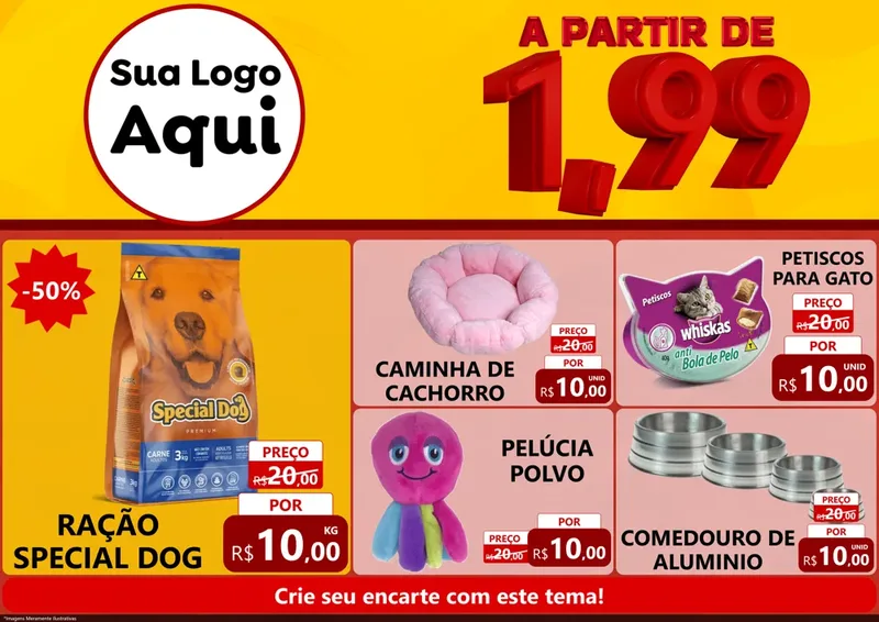 Modelo de Encarte para Encarte A4 Horizontal com o tema A Partir de Um e Noventa e Nove - 1,99 para Pet Shop