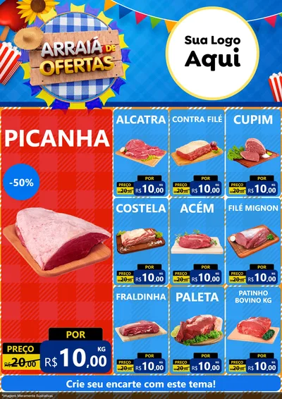 Modelo de Encarte para Encarte A4 Vertical com o tema Arraiá de Ofertas para Açougue