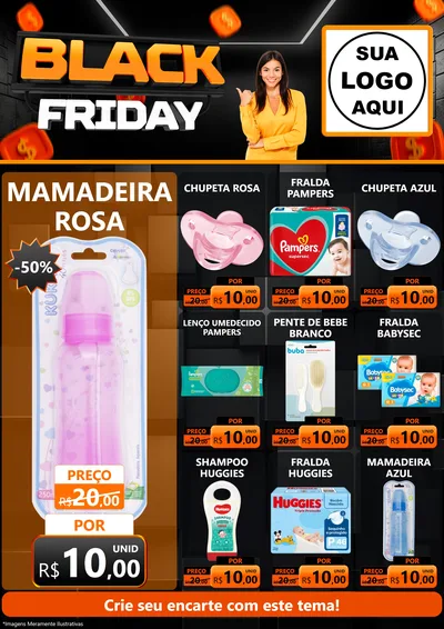 Modelo de Encarte para Encarte A4 Vertical com o tema Black Friday para Bebês