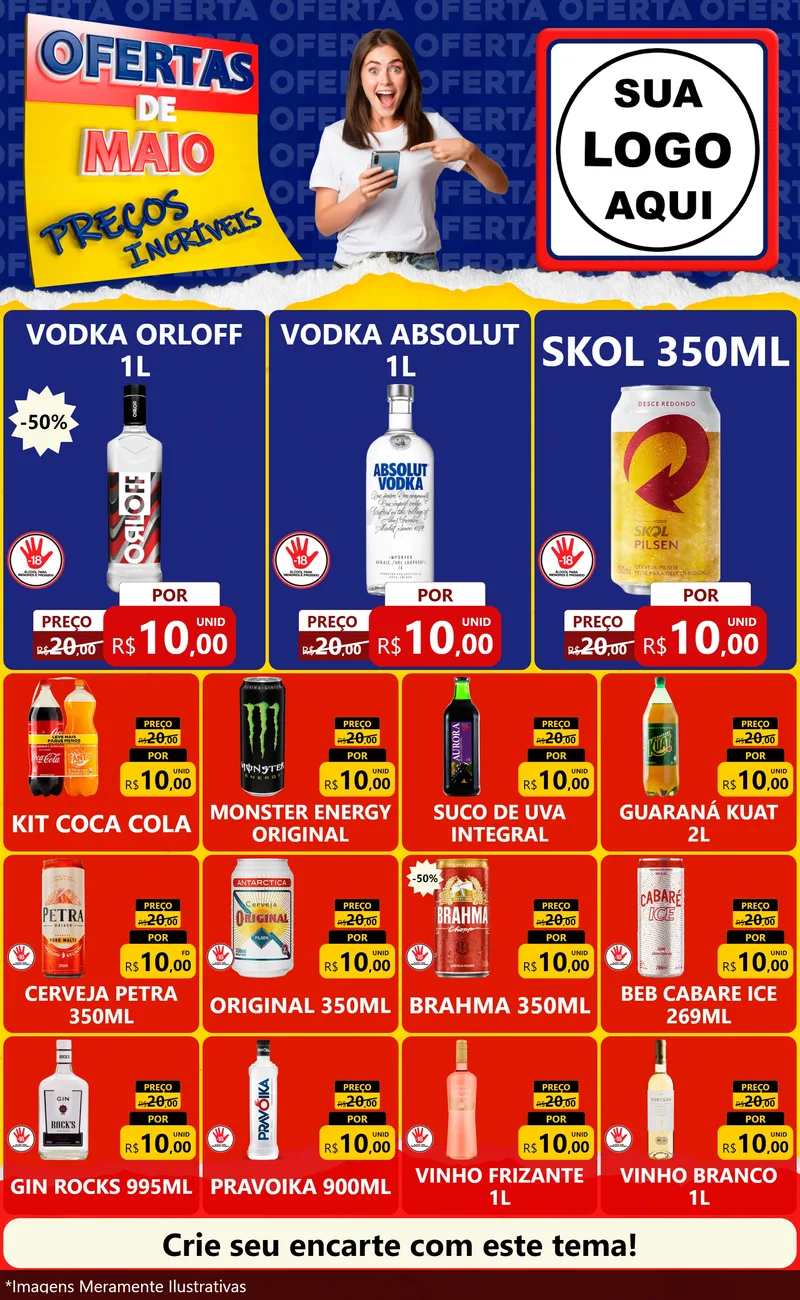 Modelo de Encarte para Encarte Grande com o tema Ofertas de Maio - Preços Incríveis para Distribuidora de bebidas