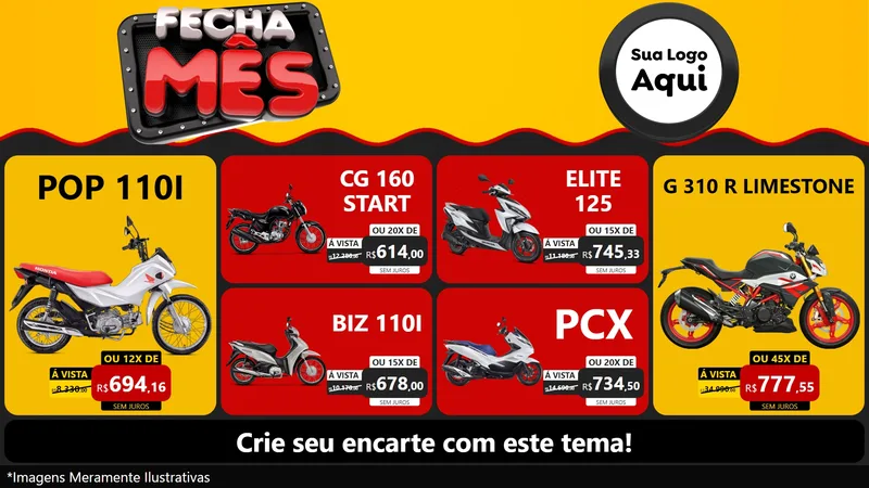 Modelo de TV para TV Horizontal com o tema Fecha Mês para Concessionaria de Motos