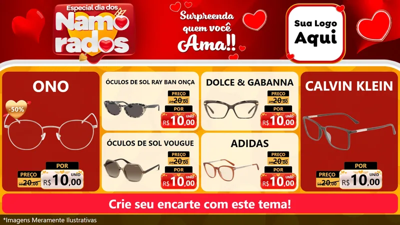 Modelo de TV para TV Horizontal com o tema Especial Dia dos Namorados para Óticas