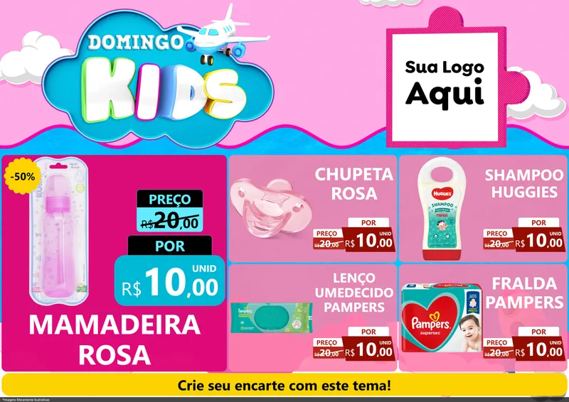 Modelo de Encarte para Encarte A4 Horizontal com o tema Domingo Kids para Bebês