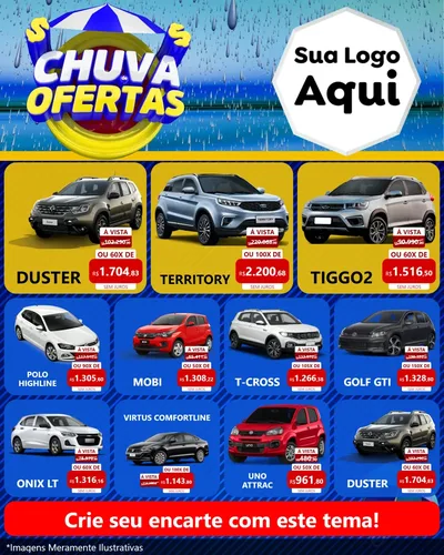 Modelo de Rede Social para Feed Instagram com o tema Chuva de Ofertas para Concessionaria de Carros