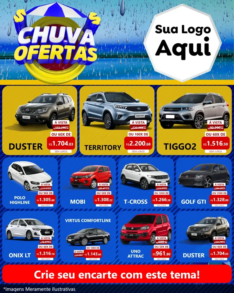 Modelo de Rede Social para Feed Instagram com o tema Chuva de Ofertas para Concessionaria de Carros