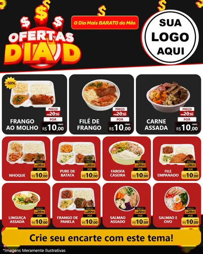 Modelo de Rede Social para Feed Instagram com o tema Ofertas Dia D para Restaurante