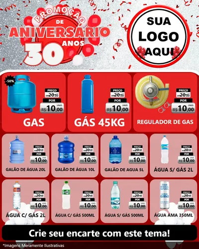 Modelo de Rede Social para Feed Instagram com o tema Promoção de Aniversário - 30 Anos para Água e gás
