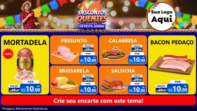 Modelo de TV para TV Horizontal com o tema Descontos Quentes de Festa Junina para Frios e Laticínios