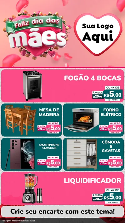 Modelo de TV para TV Vertical com o tema Feliz Dia das Mães para Móveis e Eletro