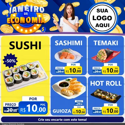 Modelo de Rede Social para Feed Facebook com o tema Janeiro da Economia para Comida japonesa