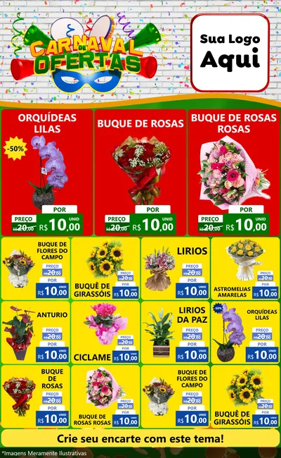 Modelo de Encarte para Encarte Grande com o tema Carnaval de Ofertas para Floricultura e jardim
